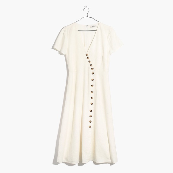 NWT Madewell Linen-Blend Button-Wrap Midi Dress in lighthouse - 8 - Picture 2 of 7